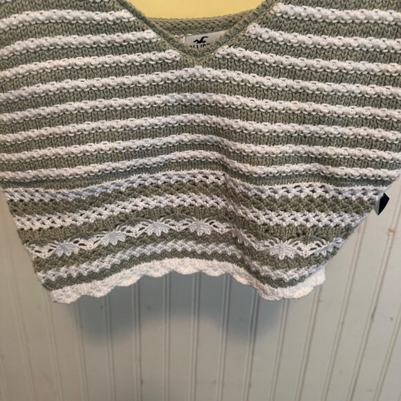 Hollister Crochet Knit Striped Tank Top M Green & White Cotton Blend NWT - Picture 6 of 6